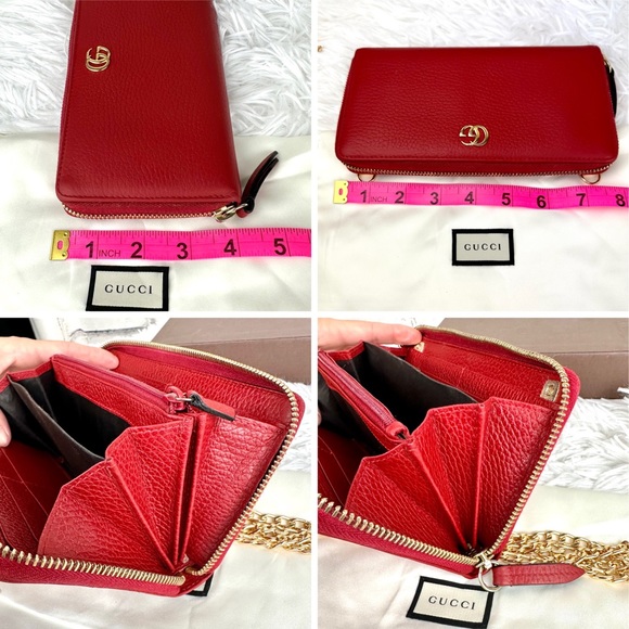 Gucci Marmont red leather zip around zippy wallet on chain crossbody WOC - Picture 16 of 16